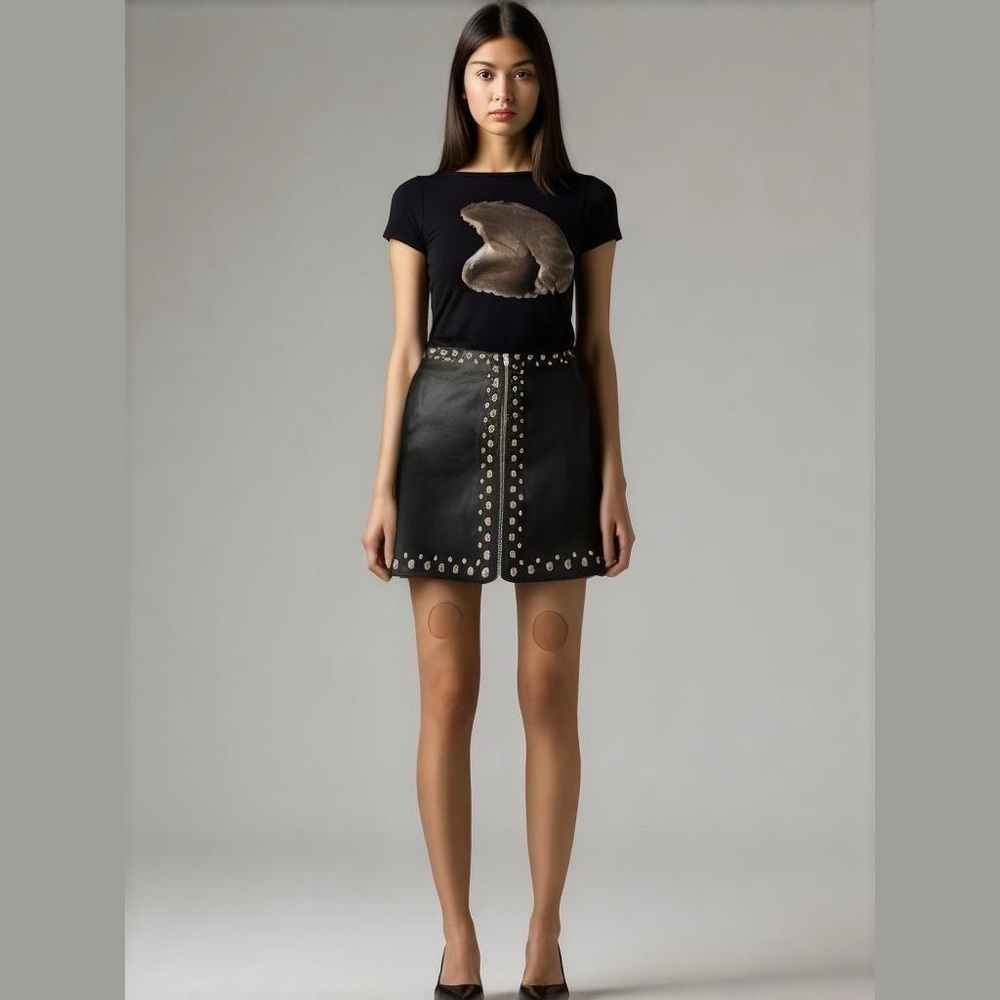 Black Studded Faux Leather Mini Skirt - Picture 2 of 3